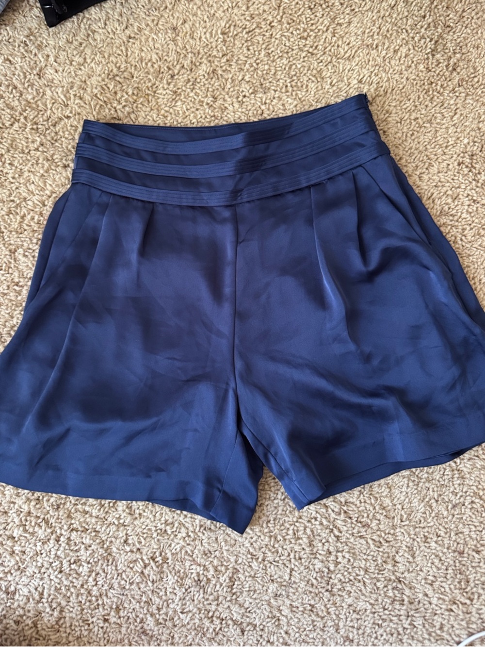 Ramy Brook Navy High-Waist Pleated Shorts